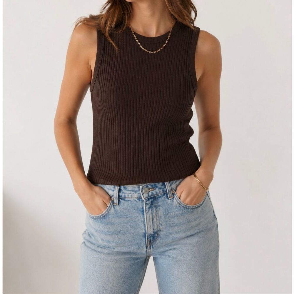 Madewell Ribbed Muscle Tank Top Size XL Dark Brown Minimalist Basic